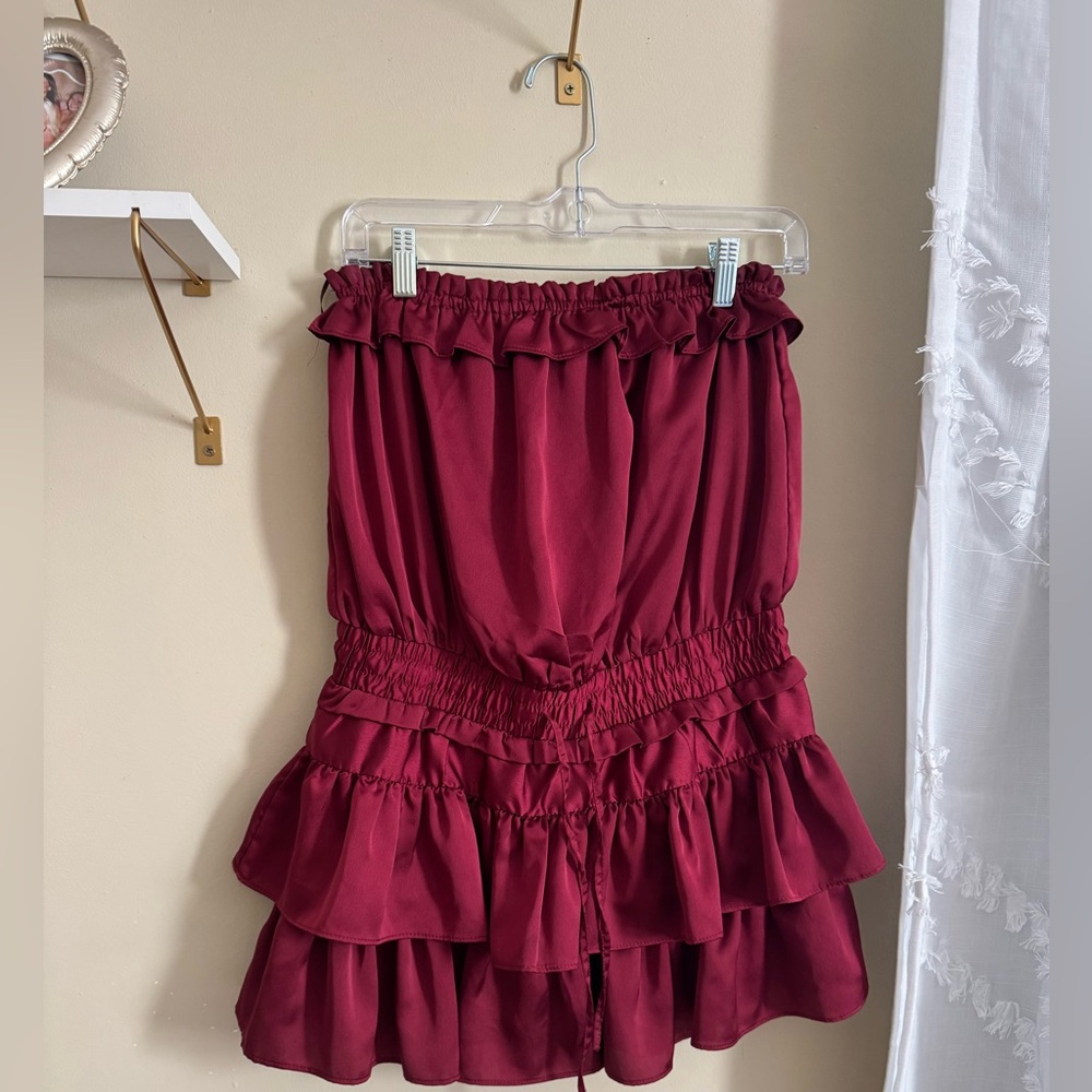 Day + Moon Ruffled Maroon Dress/ Romper